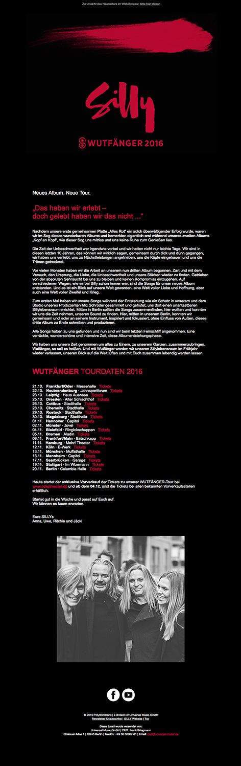 Newsletter SILLY / WUTFÄNGER Tour 2016